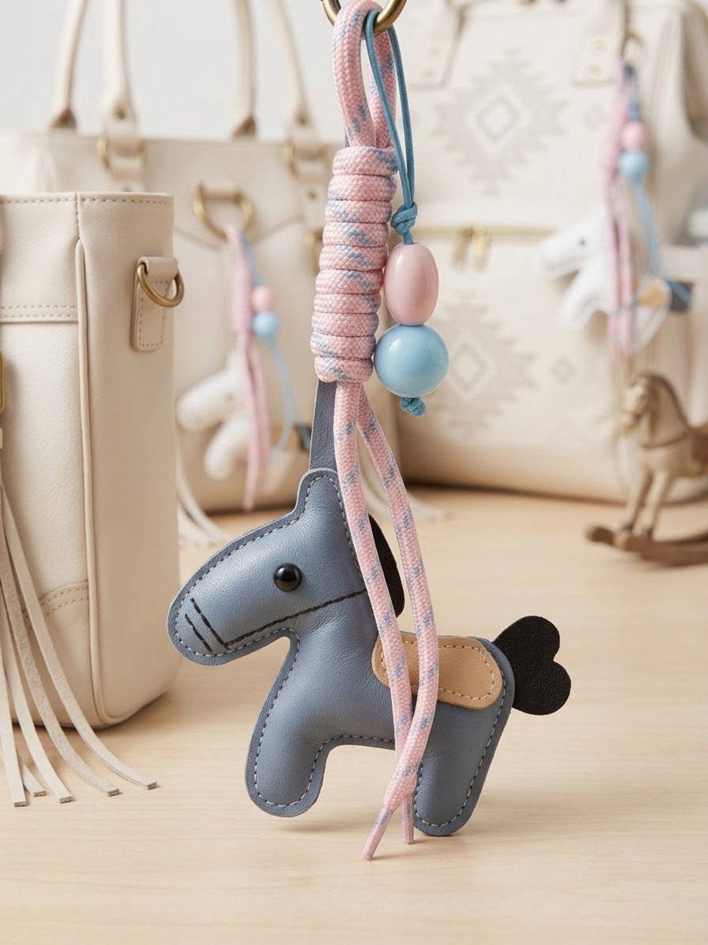Horse Keychain Bag Charm - Blue and Pink